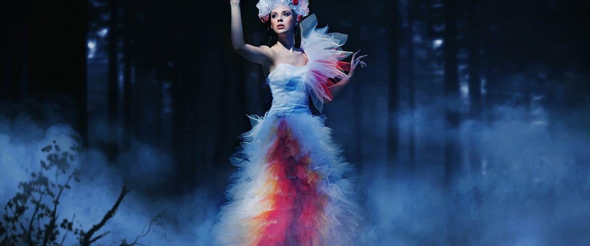 image of mystical woman in forest fog