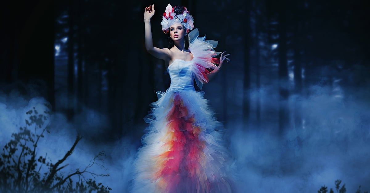 image of mystical woman in forest fog